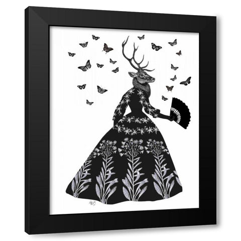 Black Deer Black Modern Wood Framed Art Print by Fab Funky
