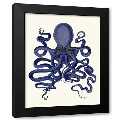 Octopus 9, Blue Black Modern Wood Framed Art Print by Fab Funky