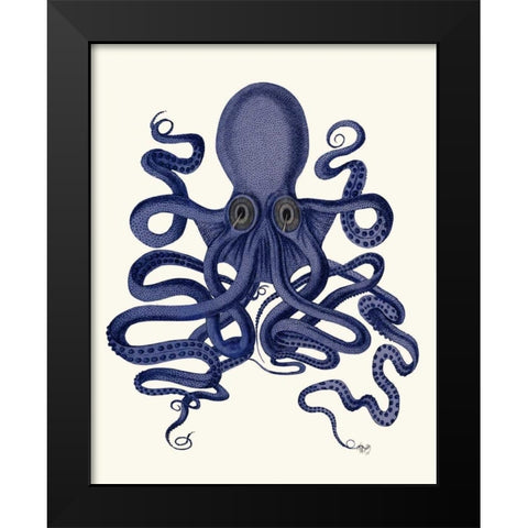 Octopus 9, Blue Black Modern Wood Framed Art Print by Fab Funky