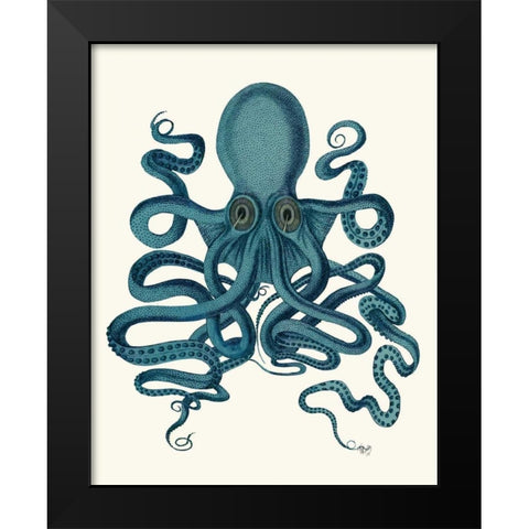Octopus 9, Teal Black Modern Wood Framed Art Print by Fab Funky