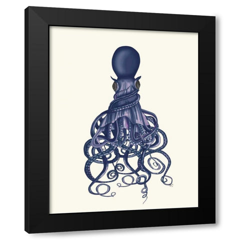 Octopus, Twisted Blue Black Modern Wood Framed Art Print by Fab Funky
