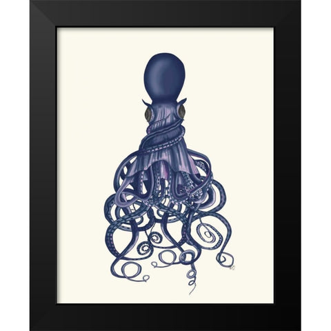 Octopus, Twisted Blue Black Modern Wood Framed Art Print by Fab Funky