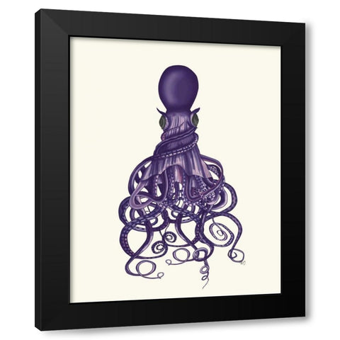 Octopus, Twisted Purple Black Modern Wood Framed Art Print by Fab Funky