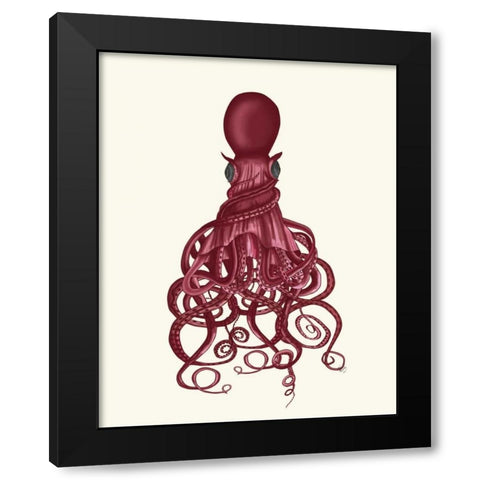 Octopus, Twisted Red Black Modern Wood Framed Art Print by Fab Funky