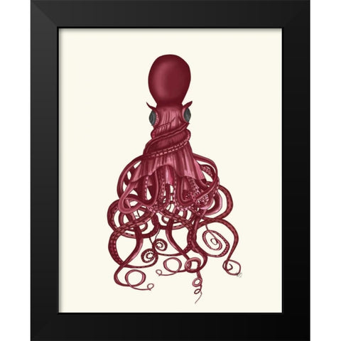 Octopus, Twisted Red Black Modern Wood Framed Art Print by Fab Funky