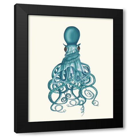 Octopus, Twisted Teal Black Modern Wood Framed Art Print by Fab Funky
