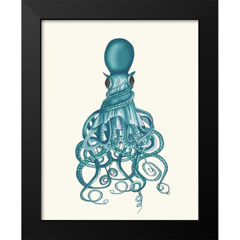 Octopus, Twisted Teal Black Modern Wood Framed Art Print by Fab Funky