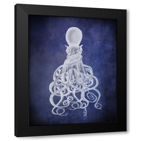 Octopus, Twisted White on Blue Black Modern Wood Framed Art Print with Double Matting by Fab Funky