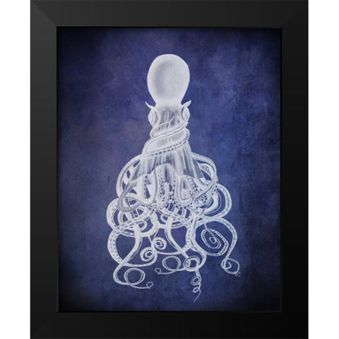 Octopus, Twisted White on Blue Black Modern Wood Framed Art Print by Fab Funky