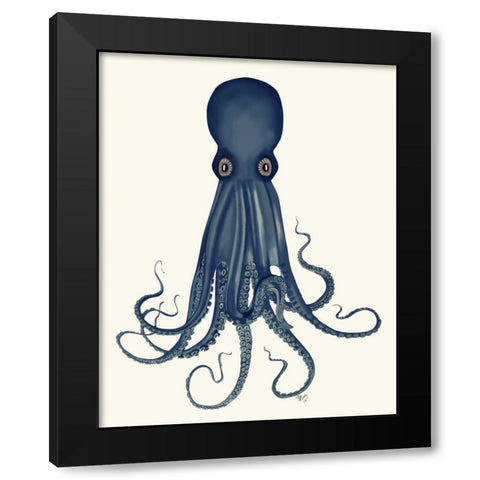Octopus 8, Blue Black Modern Wood Framed Art Print with Double Matting by Fab Funky