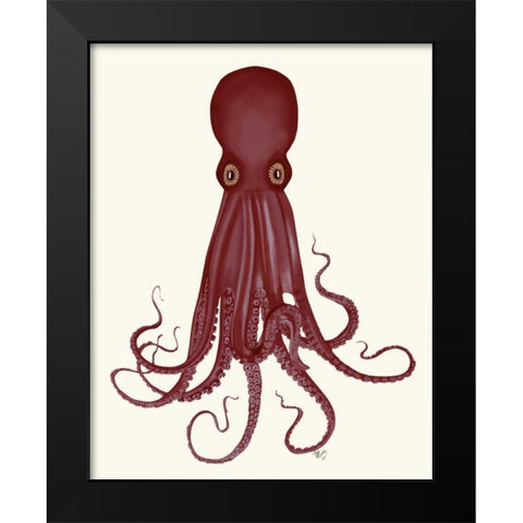 Octopus 8, Red Black Modern Wood Framed Art Print by Fab Funky