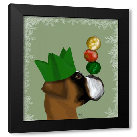 Boxer, Party Trick Baubles Black Modern Wood Framed Art Print by Fab Funky
