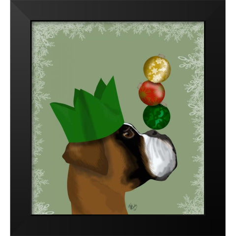 Boxer, Party Trick Baubles Black Modern Wood Framed Art Print by Fab Funky