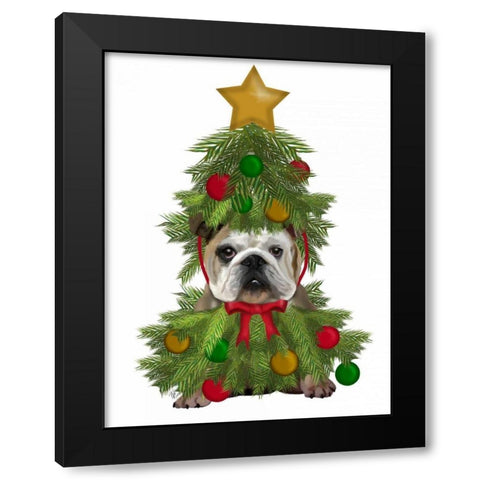 English Bulldog, Christmas Tree Costume Black Modern Wood Framed Art Print by Fab Funky