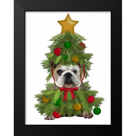 English Bulldog, Christmas Tree Costume Black Modern Wood Framed Art Print by Fab Funky