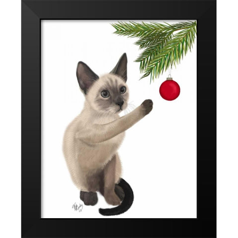 Siamese Cat and Bauble Black Modern Wood Framed Art Print by Fab Funky