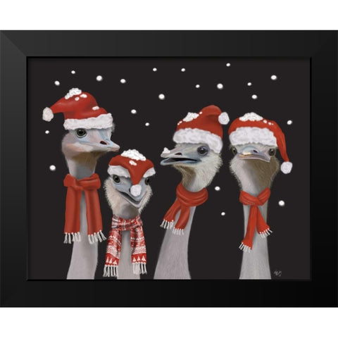 Ostrich, Christmas Gals Black Modern Wood Framed Art Print by Fab Funky