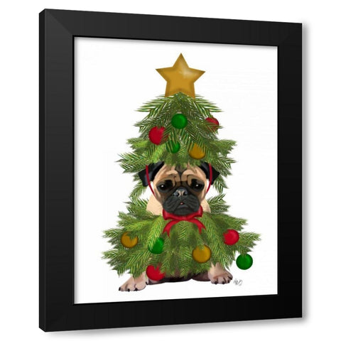 Pug, Christmas Tree Costume Black Modern Wood Framed Art Print with Double Matting by Fab Funky