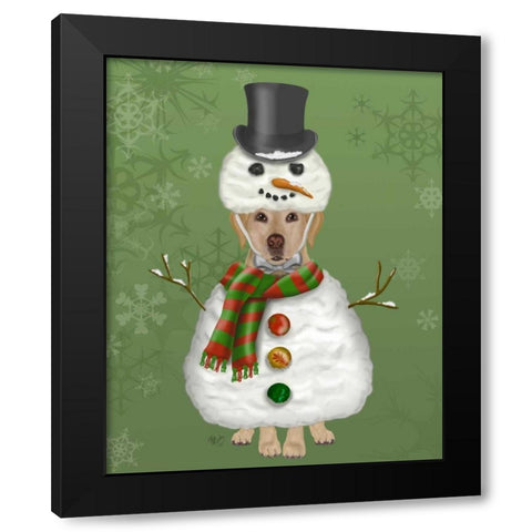 Yellow Labrador, Snowman Costume Black Modern Wood Framed Art Print by Fab Funky