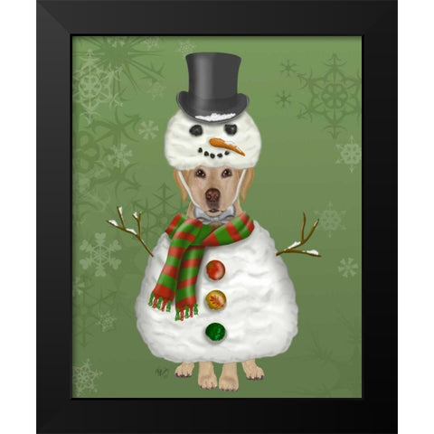 Yellow Labrador, Snowman Costume Black Modern Wood Framed Art Print by Fab Funky