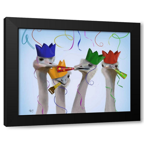 Ostrich, Party Gals Black Modern Wood Framed Art Print with Double Matting by Fab Funky