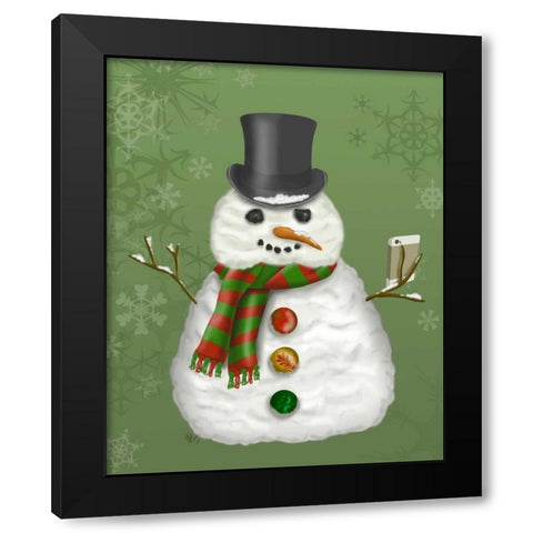 Snowman Selfie Black Modern Wood Framed Art Print with Double Matting by Fab Funky