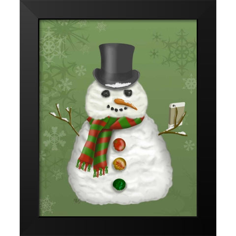 Snowman Selfie Black Modern Wood Framed Art Print by Fab Funky