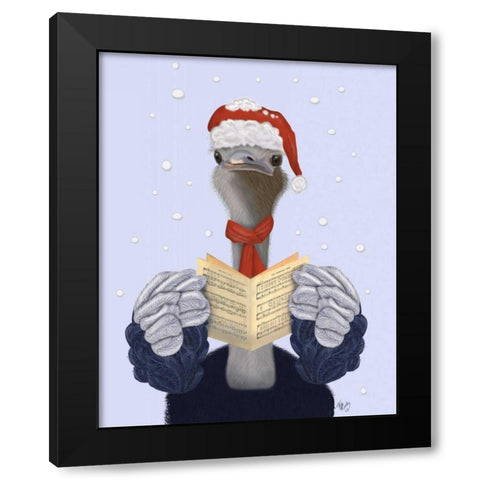 Ostrich, Carol Singing Black Modern Wood Framed Art Print with Double Matting by Fab Funky