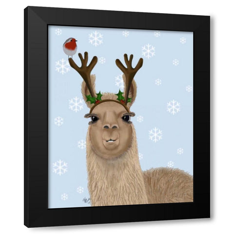 Llama, Antlers Black Modern Wood Framed Art Print with Double Matting by Fab Funky