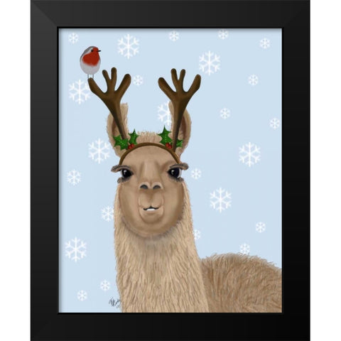 Llama, Antlers Black Modern Wood Framed Art Print by Fab Funky