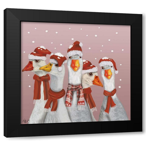 Christmas Gaggle of Geese Black Modern Wood Framed Art Print with Double Matting by Fab Funky