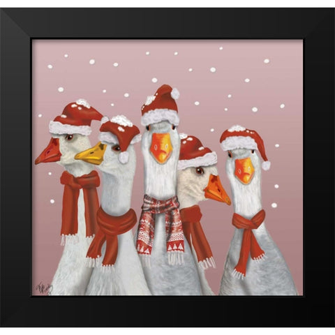Christmas Gaggle of Geese Black Modern Wood Framed Art Print by Fab Funky