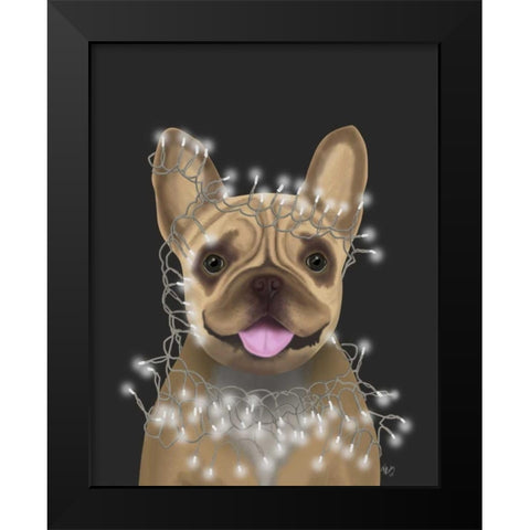 French Bulldog, Christmas Lights 2 Black Modern Wood Framed Art Print by Fab Funky