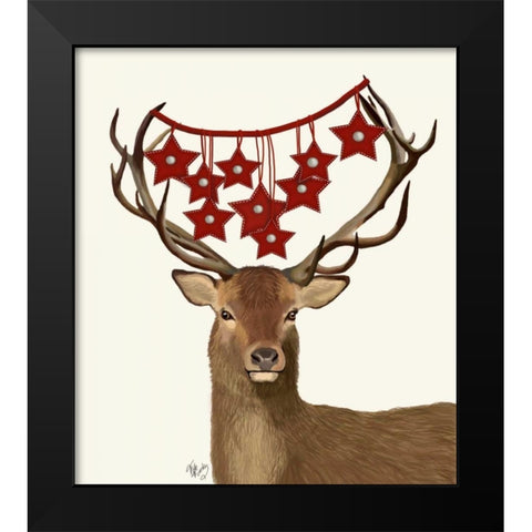 Deer, Star Decorations Black Modern Wood Framed Art Print by Fab Funky