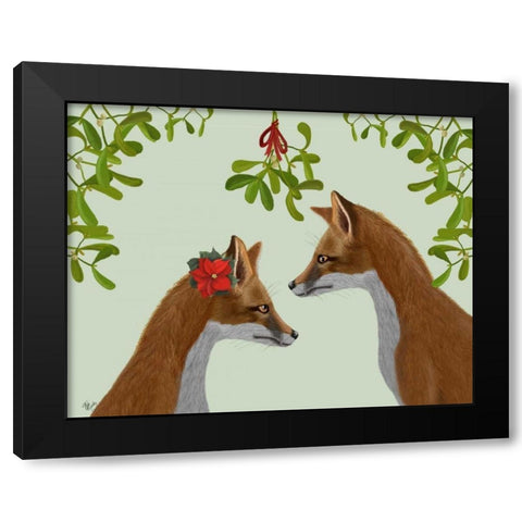 Foxes and Mistletoe Black Modern Wood Framed Art Print by Fab Funky