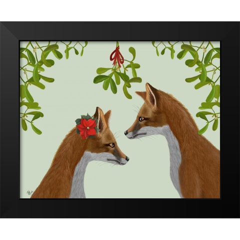 Foxes and Mistletoe Black Modern Wood Framed Art Print by Fab Funky