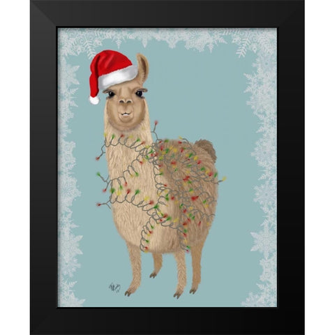 Llama, Christmas Lights 2 Black Modern Wood Framed Art Print by Fab Funky