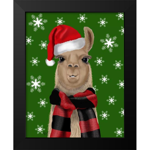 Llama, Christmas Hat Black Modern Wood Framed Art Print by Fab Funky