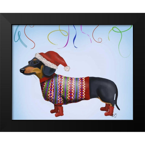 Christmas Dachshund Black Modern Wood Framed Art Print by Fab Funky