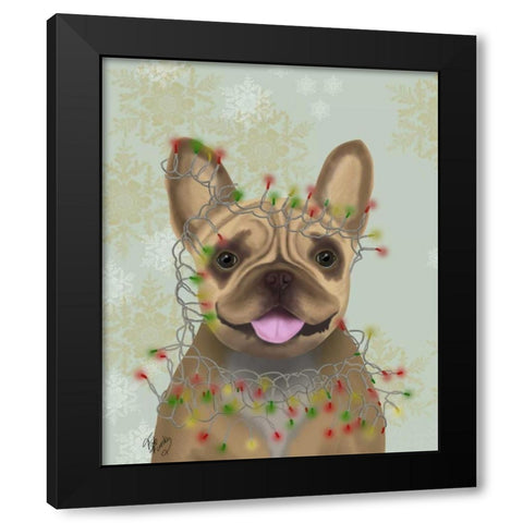 French Bulldog, Christmas Lights 1 Black Modern Wood Framed Art Print with Double Matting by Fab Funky