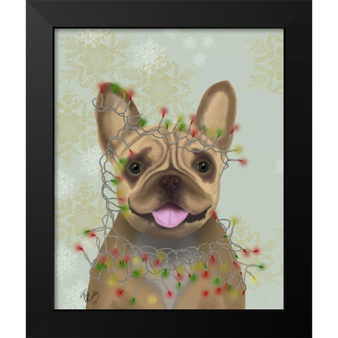 French Bulldog, Christmas Lights 1 Black Modern Wood Framed Art Print by Fab Funky