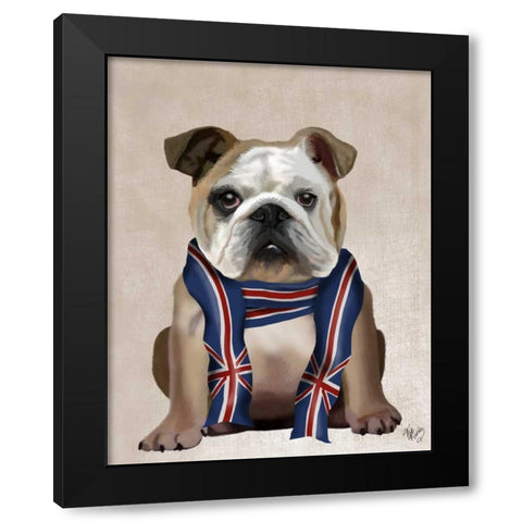 English Bulldog with Scarf Black Modern Wood Framed Art Print with Double Matting by Fab Funky
