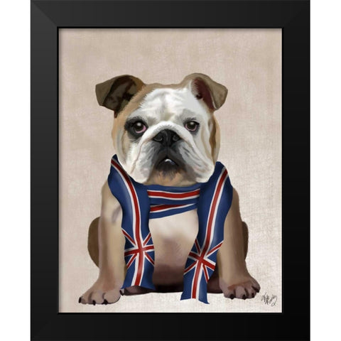 English Bulldog with Scarf Black Modern Wood Framed Art Print by Fab Funky