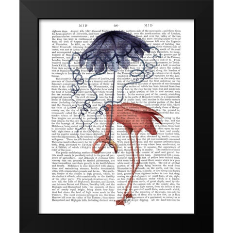 Flamingo and Parasol Black Modern Wood Framed Art Print by Fab Funky