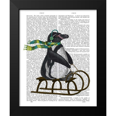 Penguin On Sled Black Modern Wood Framed Art Print by Fab Funky