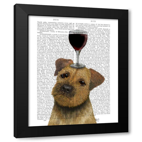 Dog Au Vin, Border Terrier Black Modern Wood Framed Art Print by Fab Funky