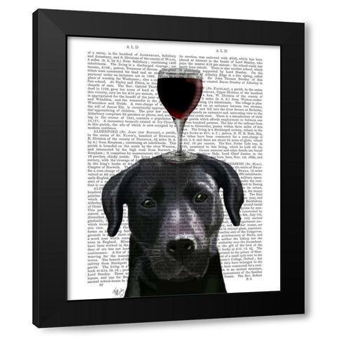 Dog Au Vin, Black Labrador Black Modern Wood Framed Art Print with Double Matting by Fab Funky