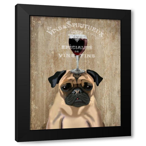 Dog Au Vin, Pug Black Modern Wood Framed Art Print with Double Matting by Fab Funky