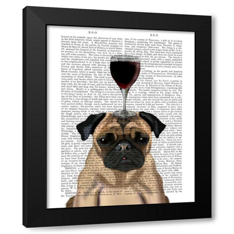 Dog Au Vin, Pug Black Modern Wood Framed Art Print with Double Matting by Fab Funky