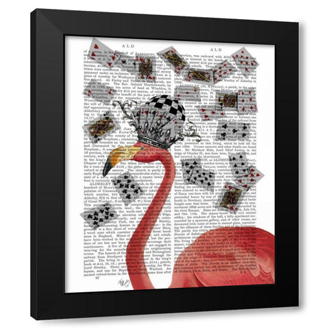 Flamingo and Cards Black Modern Wood Framed Art Print with Double Matting by Fab Funky